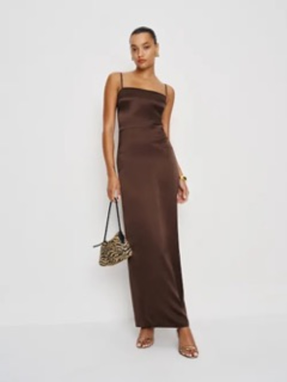 Reformation Frankie Silk Dress Brown - Size 8 - Picture 1 of 2